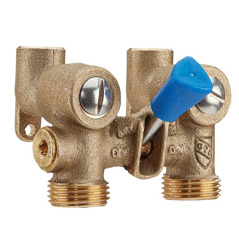 Watts 175C Series 1/2" Bronze Ball-Type Washing Machine Shutoff Valve, 3/4" Hose Outlet Connection, 1/2" Copper Dual Ell Adapters for Solder or Hose, O-Rings, Maximum Pressure 200 psi - Image 2